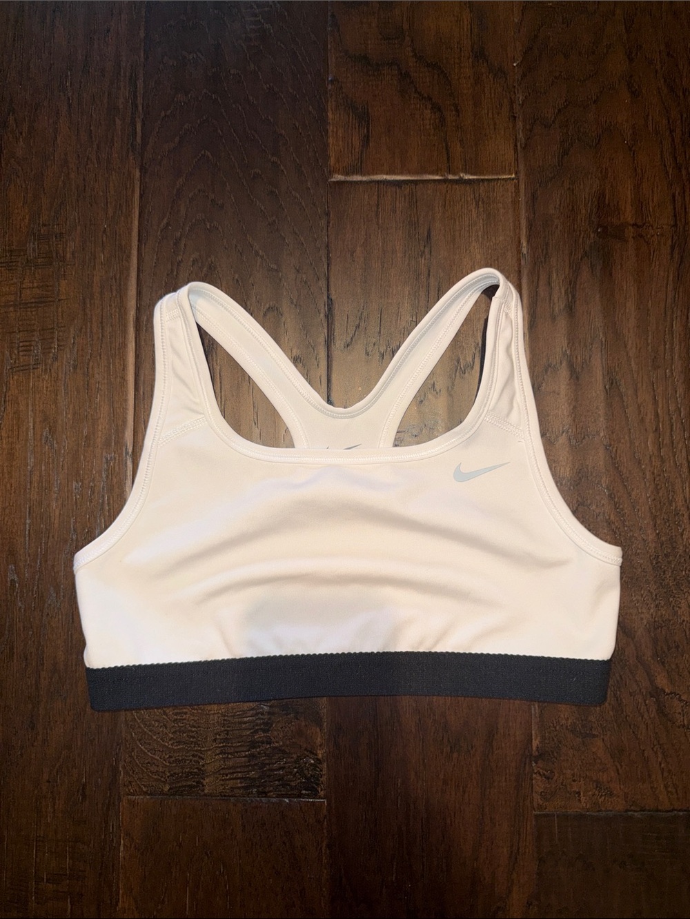 Nike White Racerback Sports Bra with Dark Gray Band Large